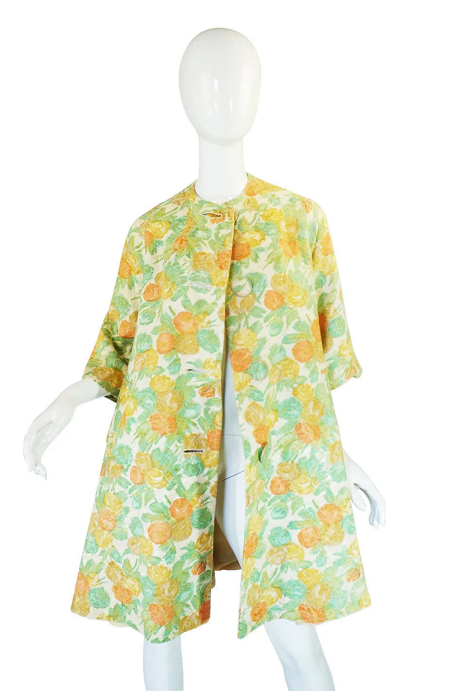 1960s Pastel Floral Brocade Swing Coat