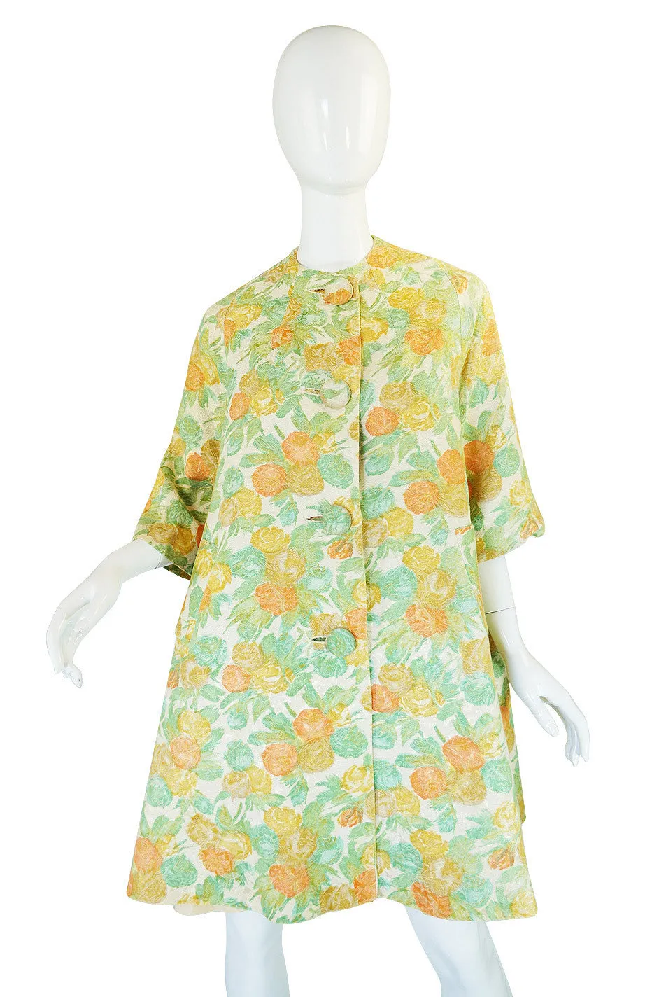 1960s Pastel Floral Brocade Swing Coat