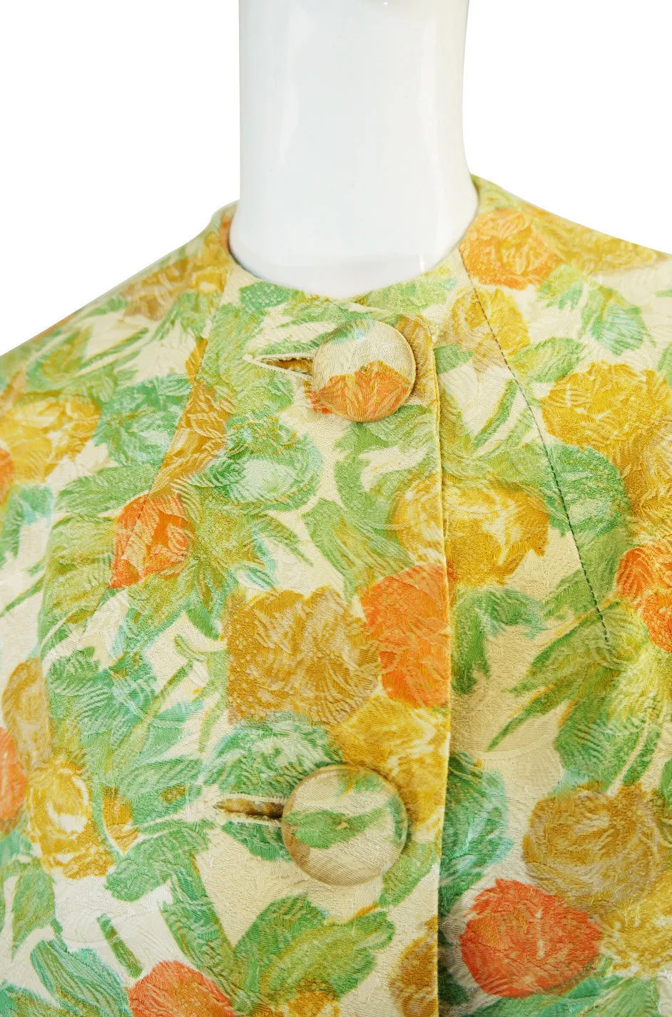 1960s Pastel Floral Brocade Swing Coat