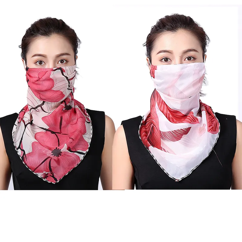2 Packs UV Sun Protective Chiffon Face Cover Viel Neck Gaiter Scarf