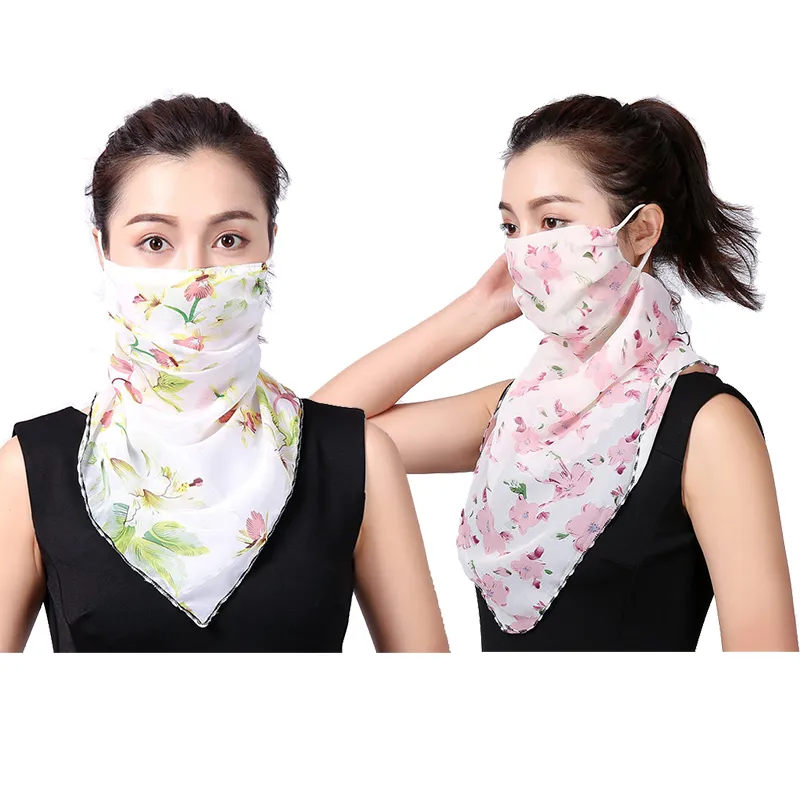 2 Packs UV Sun Protective Chiffon Face Cover Viel Neck Gaiter Scarf