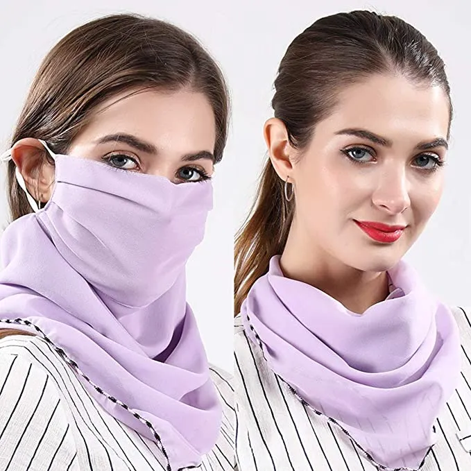 2 Packs UV Sun Protective Chiffon Face Cover Viel Neck Gaiter Scarf