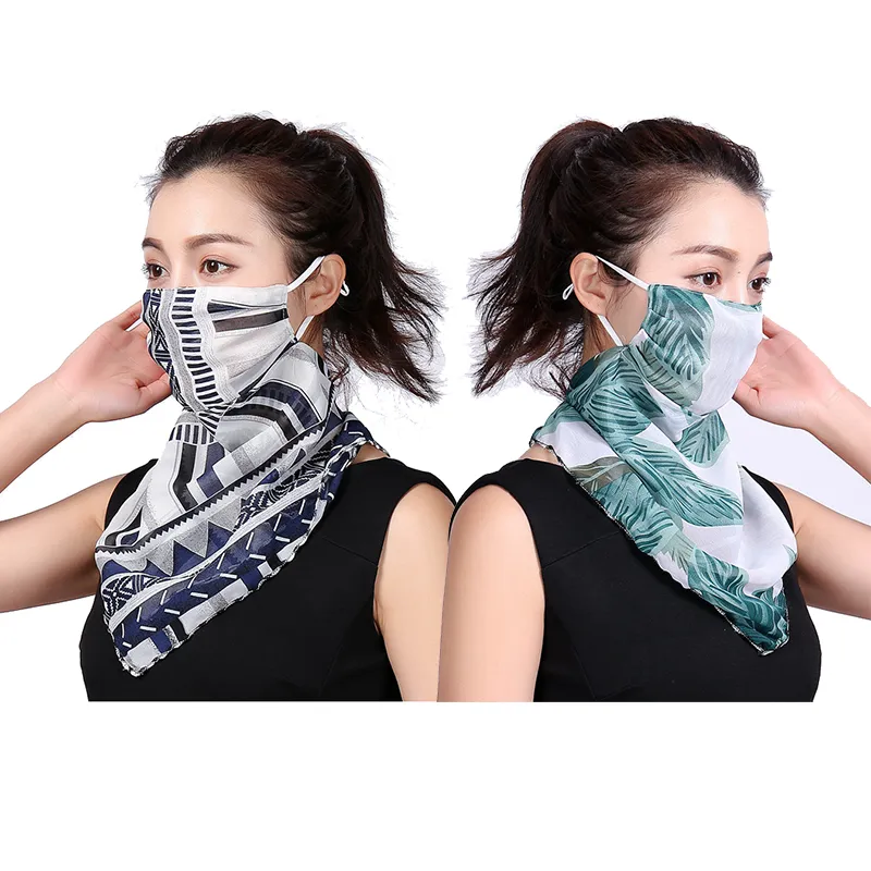 2 Packs UV Sun Protective Chiffon Face Cover Viel Neck Gaiter Scarf