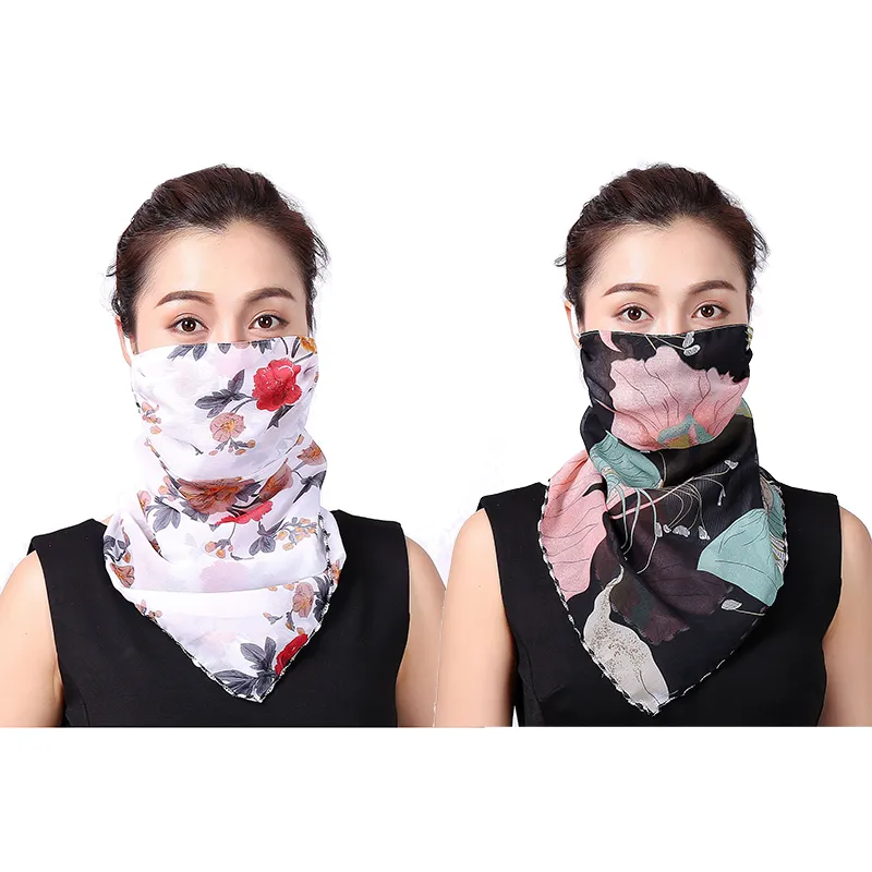 2 Packs UV Sun Protective Chiffon Face Cover Viel Neck Gaiter Scarf