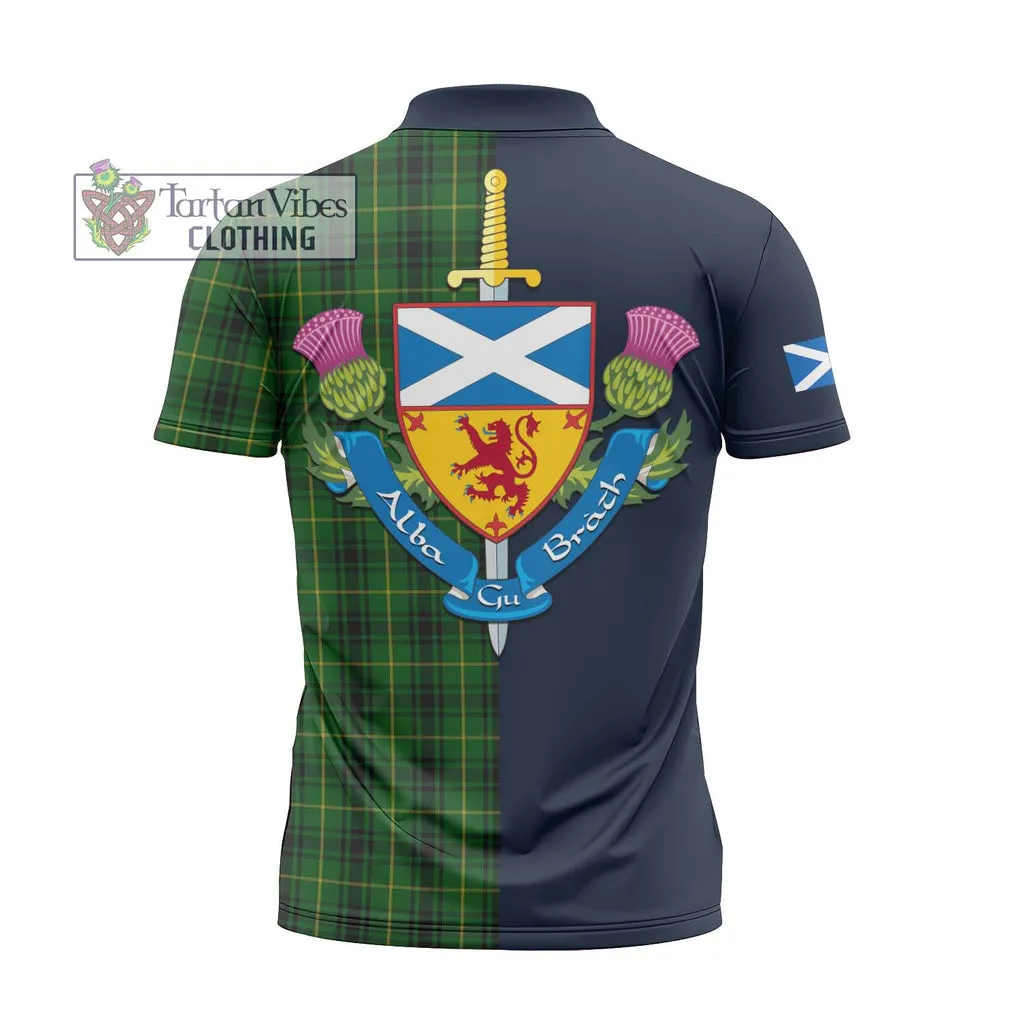 Arthur Tartan Zipper Polo Shirt Alba with Scottish Lion Royal Arm Half Style