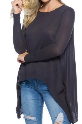 Asymmetric Hem Sweater  (Charcoal)
