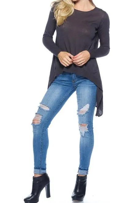 Asymmetric Hem Sweater  (Charcoal)