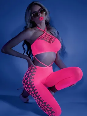 Blacklight Pink Own The Night Bodystocking