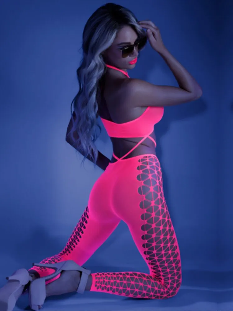 Blacklight Pink Own The Night Bodystocking