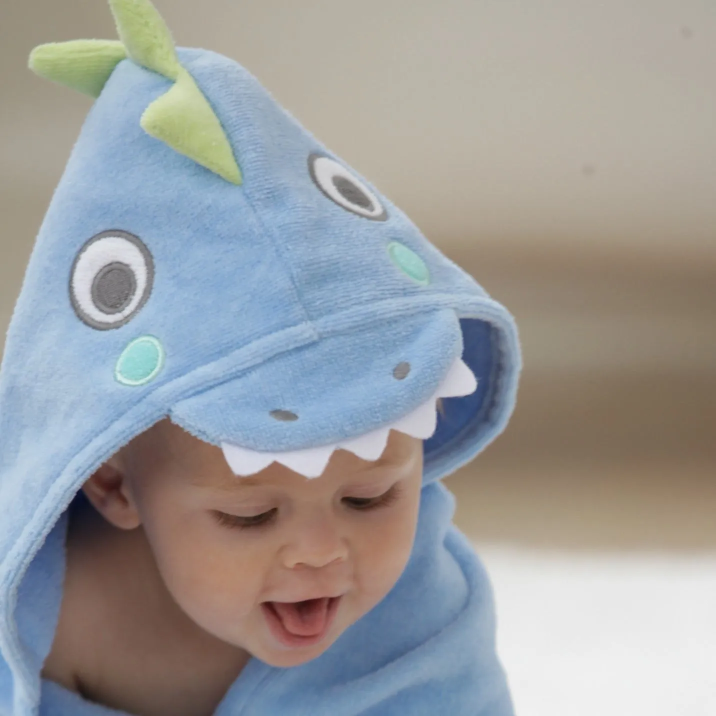 Blue Dino Hooded Baby Bath Wrap