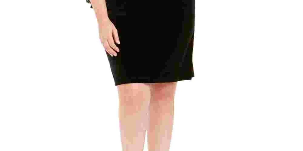 Connected Women's Bell Sleeve V Neck Sheath Cocktail Dress Black Size 22W