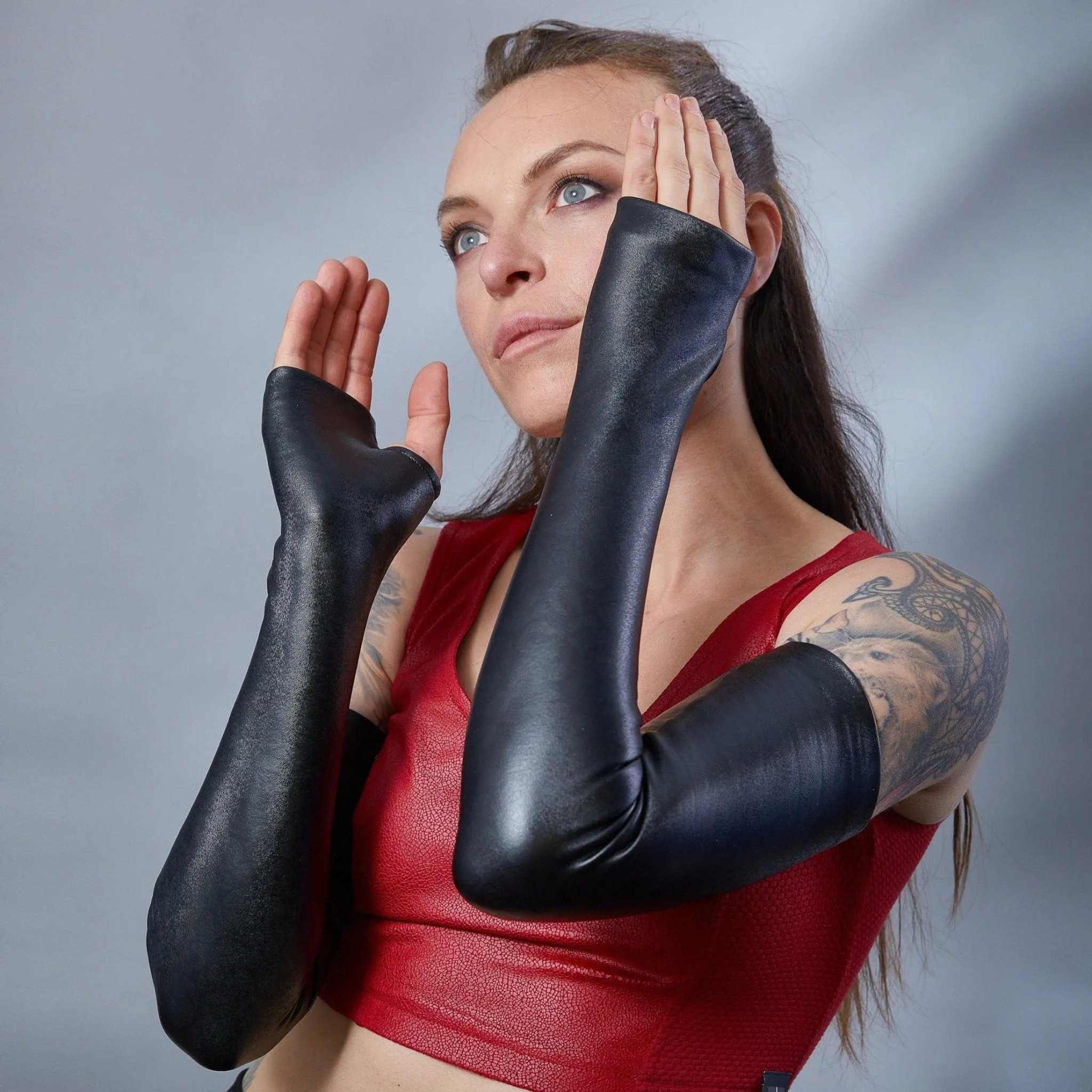 FG-PU Black water-resistant fleece arm warmers
