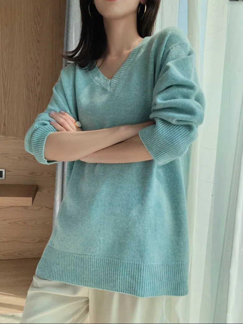 Idle Style V-neck Women's Thick Mid-length Sweater