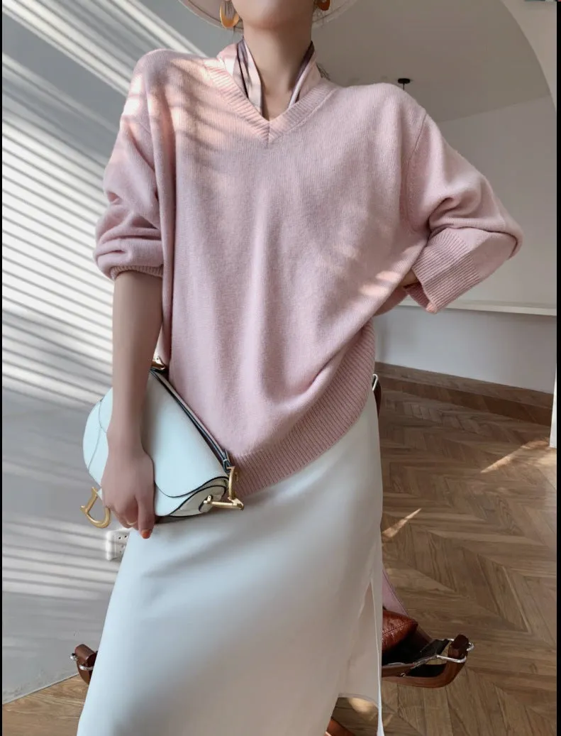 Idle Style V-neck Women's Thick Mid-length Sweater