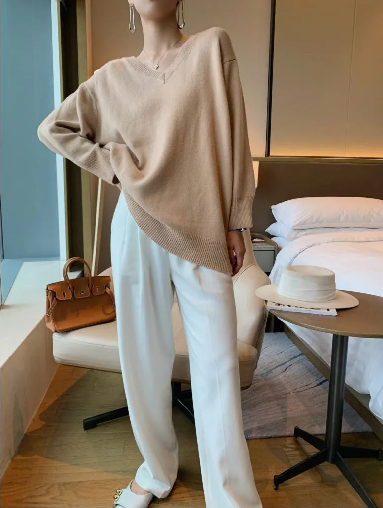 Idle Style V-neck Women's Thick Mid-length Sweater