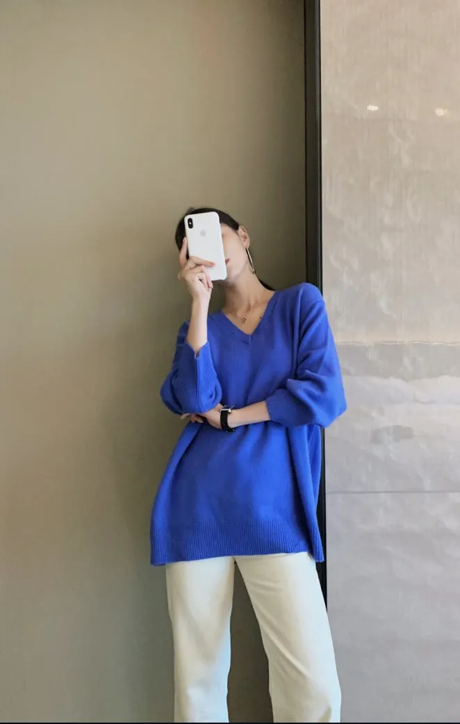 Idle Style V-neck Women's Thick Mid-length Sweater