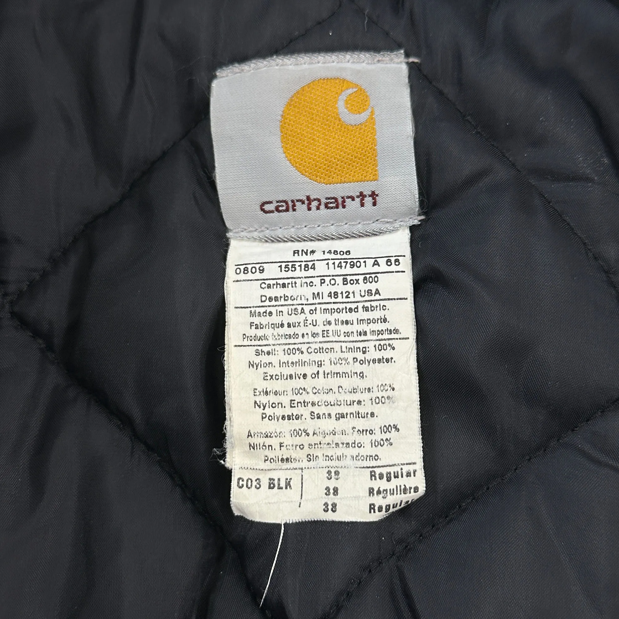 Men's Black Carhartt Coat Size 38 (Medium)