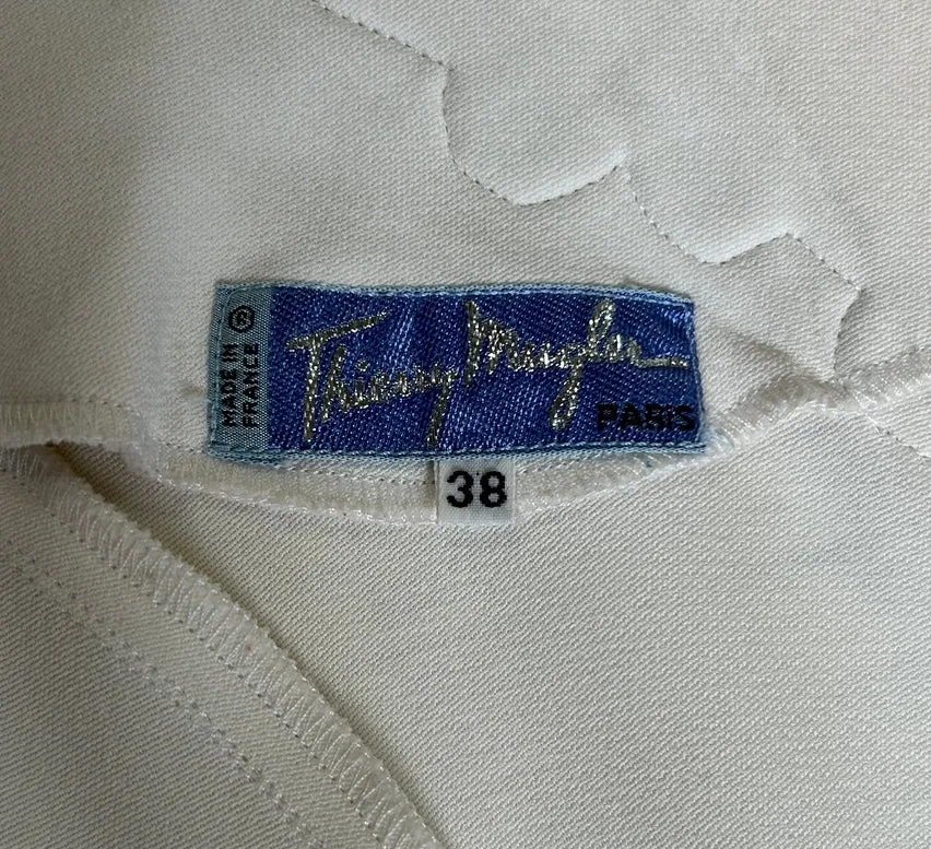 Mugler 80s White Crepe Dress with Snap Front and Peekaboo Back