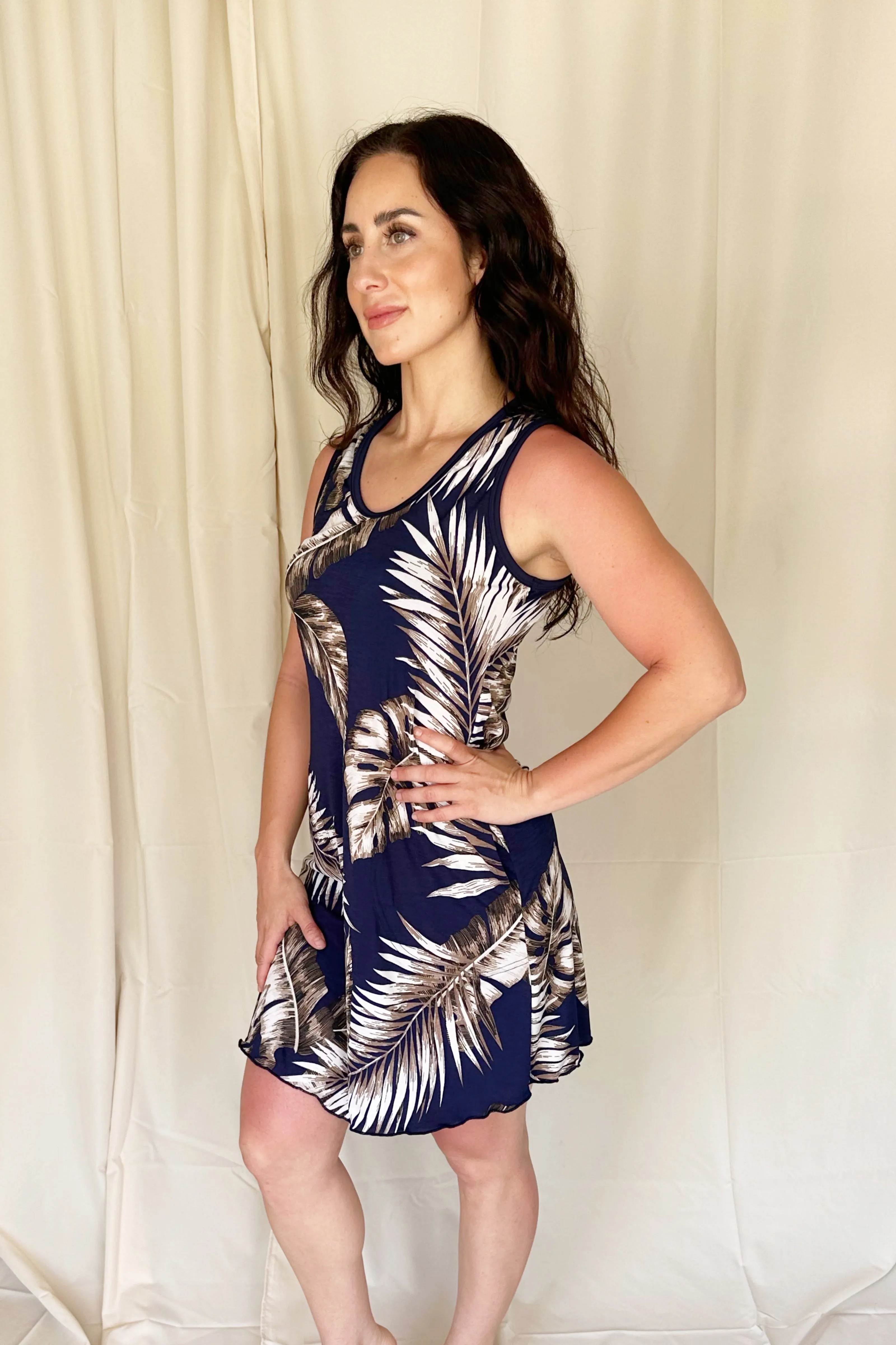 Navy Palm Sporty Tank Dress w/ Pockets