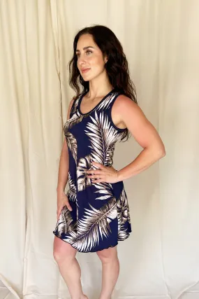 Navy Palm Sporty Tank Dress w/ Pockets