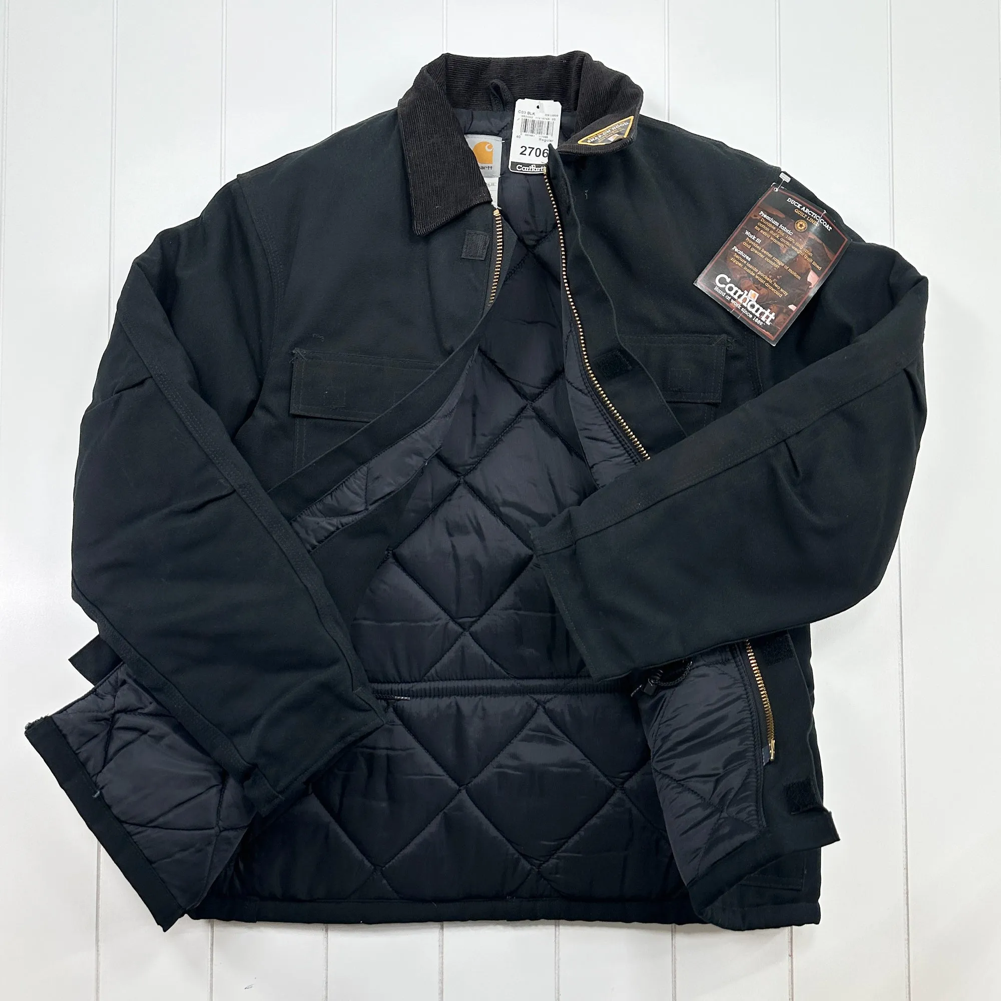 NWT Vintage Carhartt C03 BLK Quilted Nylon Lined Duck Arctic Coat 40 (Medium)