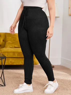 Plain Tie Front Long Plus Size Leggings