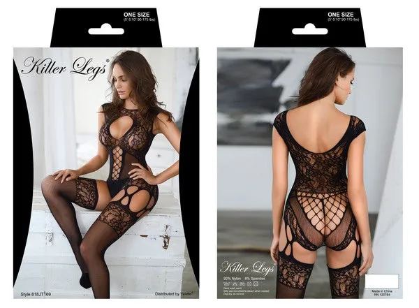 Plus Size Bold and Beautiful Bow Inset Fishnet Bodysuit