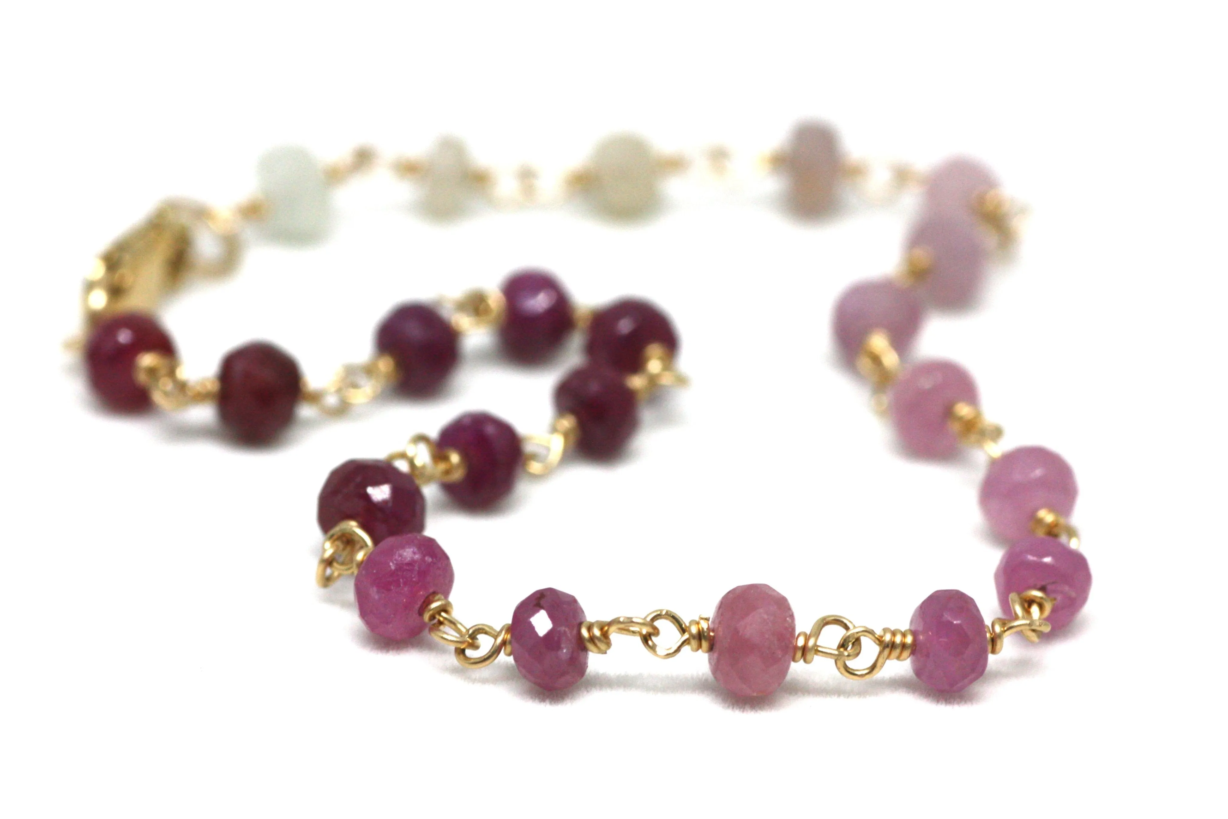 Ruby Gradient Bracelet in Wire Wrapped Gold