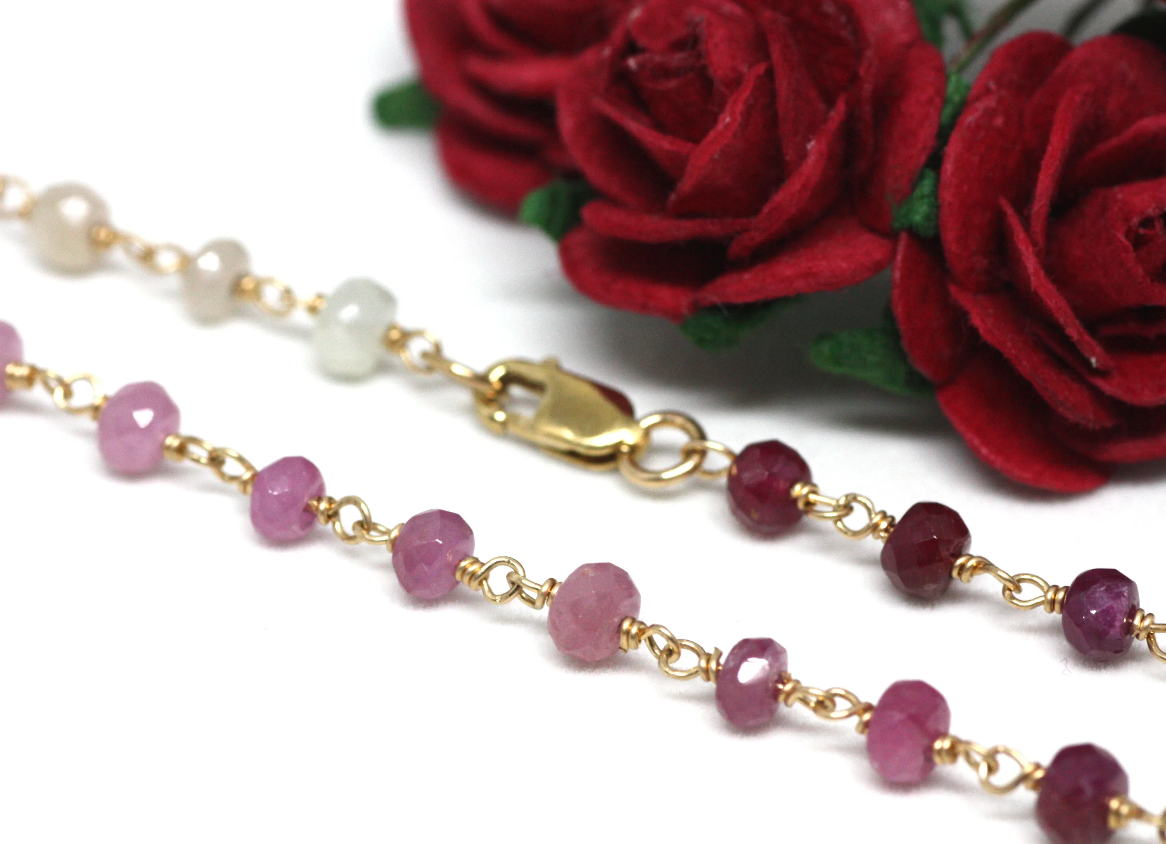 Ruby Gradient Bracelet in Wire Wrapped Gold