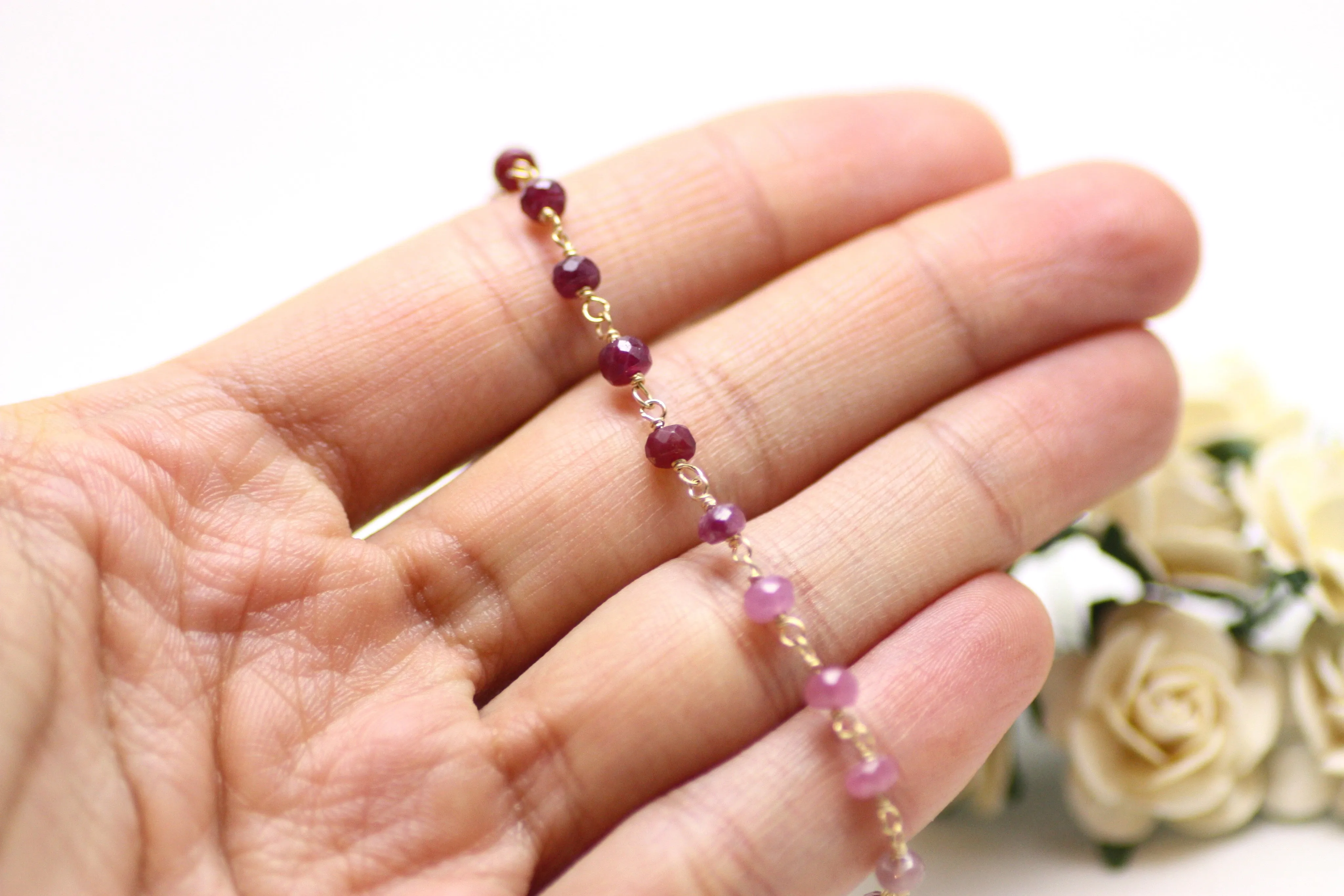 Ruby Gradient Bracelet in Wire Wrapped Gold