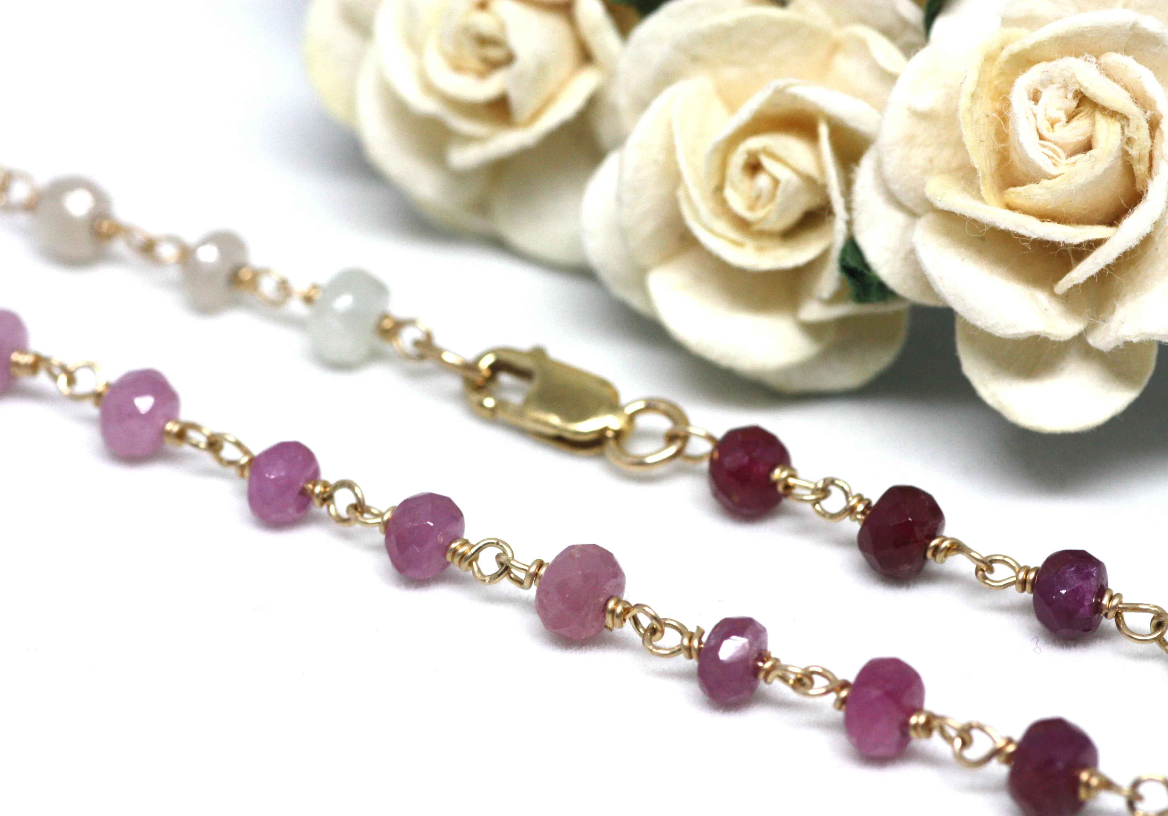 Ruby Gradient Bracelet in Wire Wrapped Gold