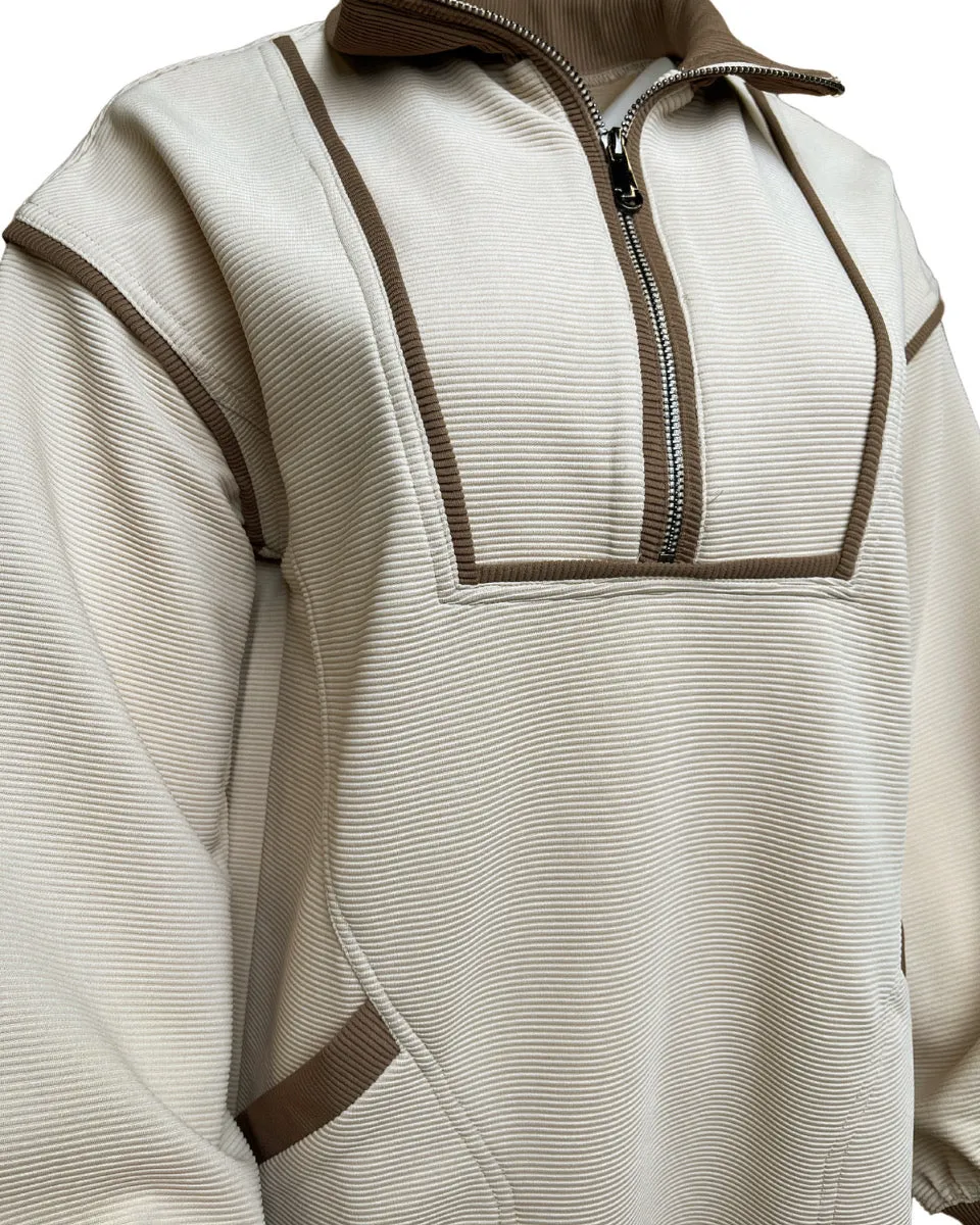 Solid Ribbed Zip Up Long Sleeve Collared Dress
