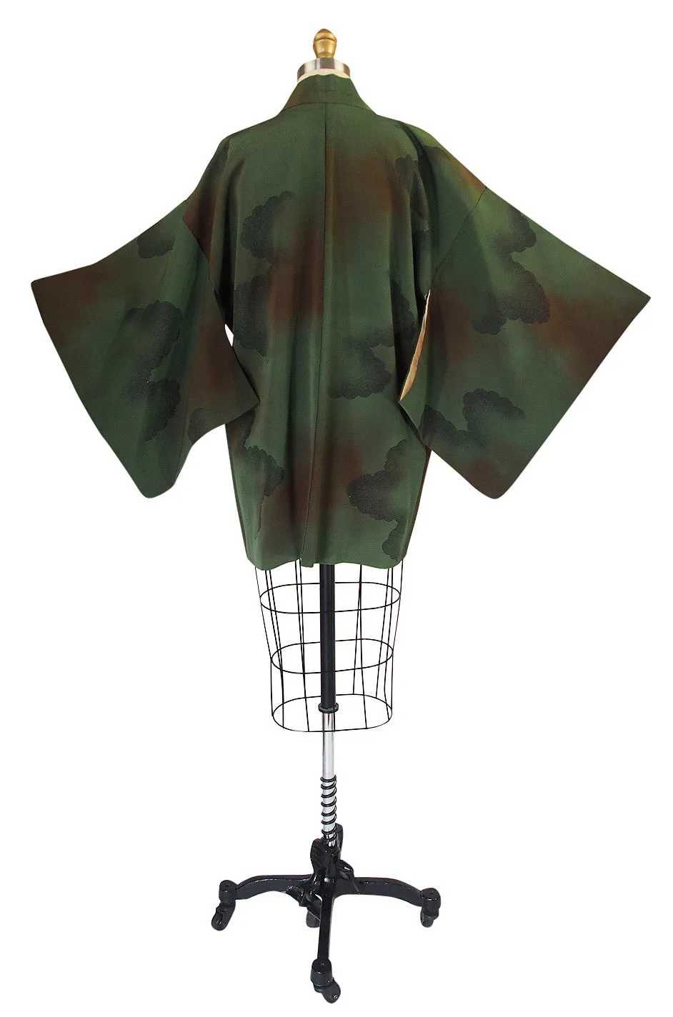 Unusual 1950s Green & Metallic Silk Kimono