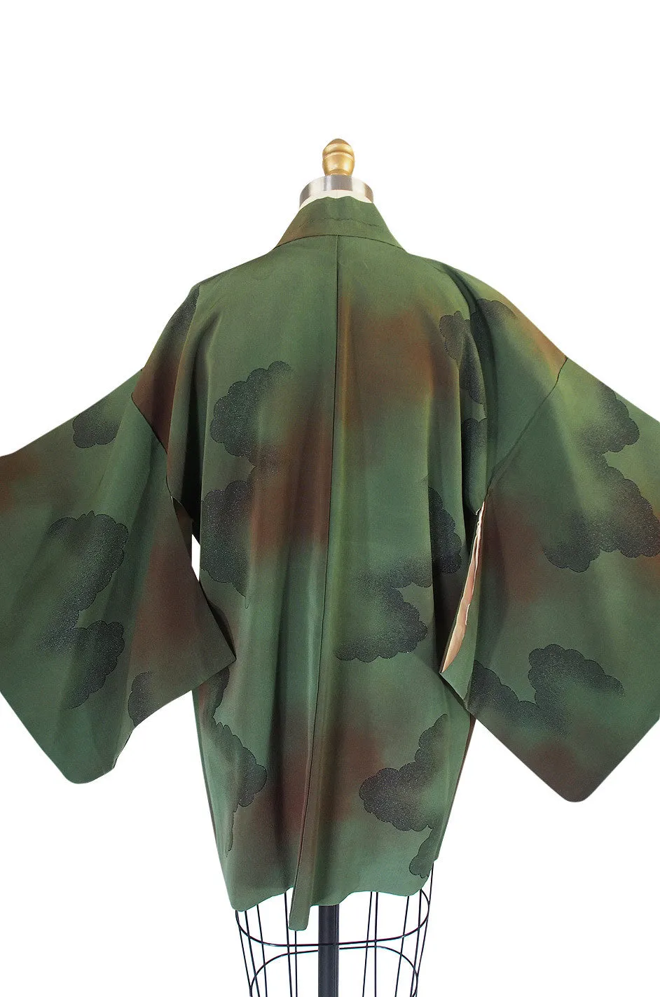 Unusual 1950s Green & Metallic Silk Kimono