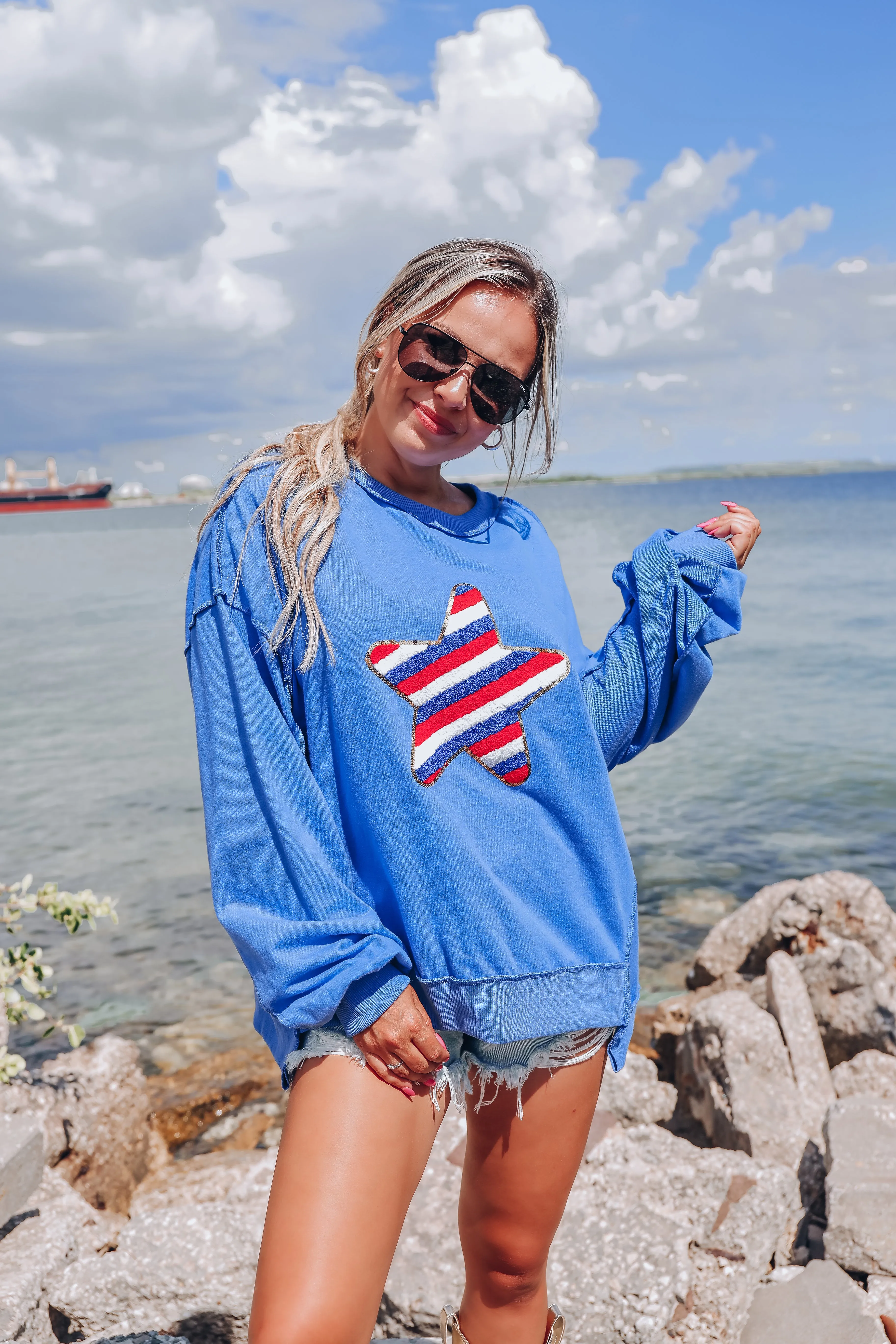 U.S.A. Striped Patch Sweatshirt - Blue