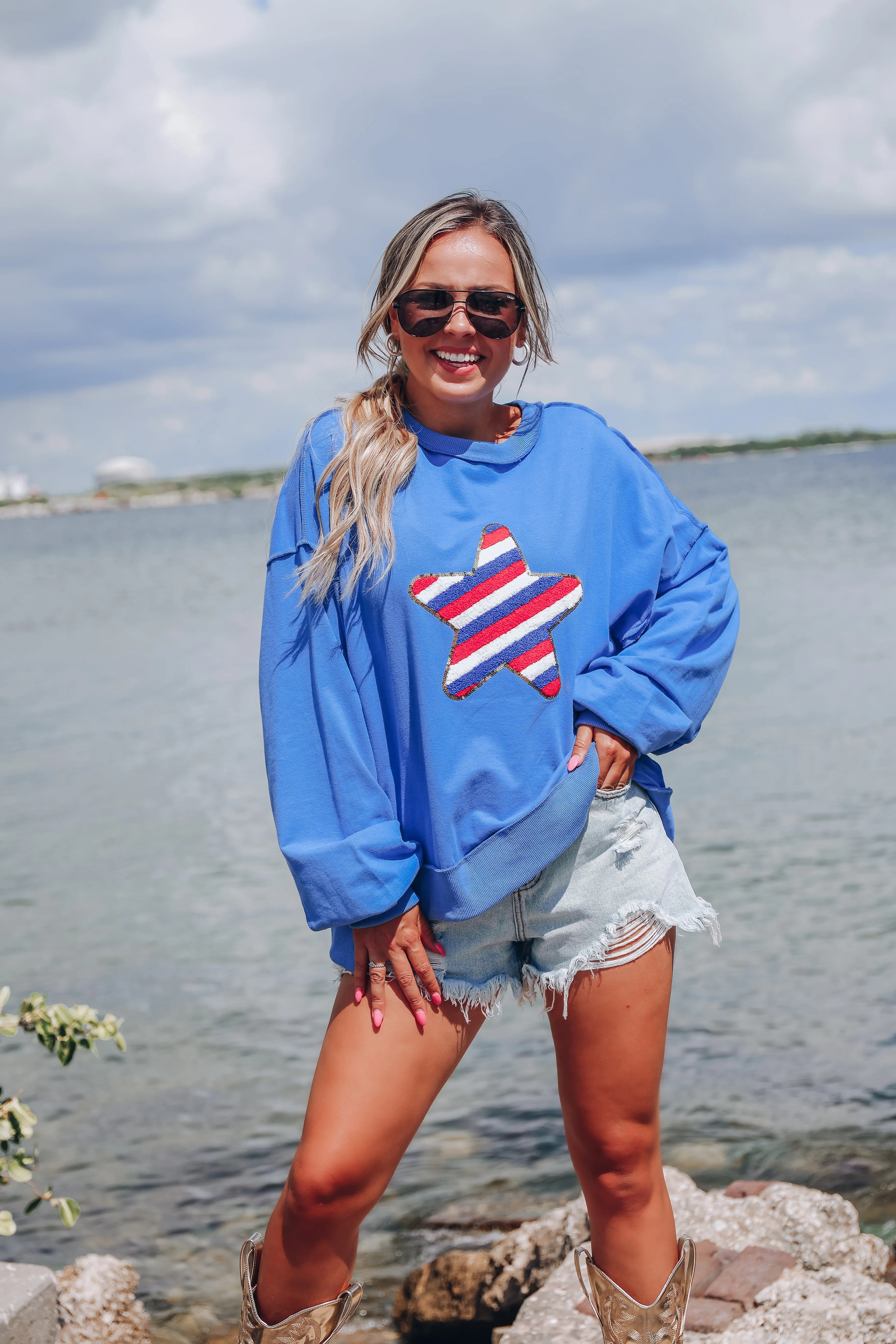 U.S.A. Striped Patch Sweatshirt - Blue