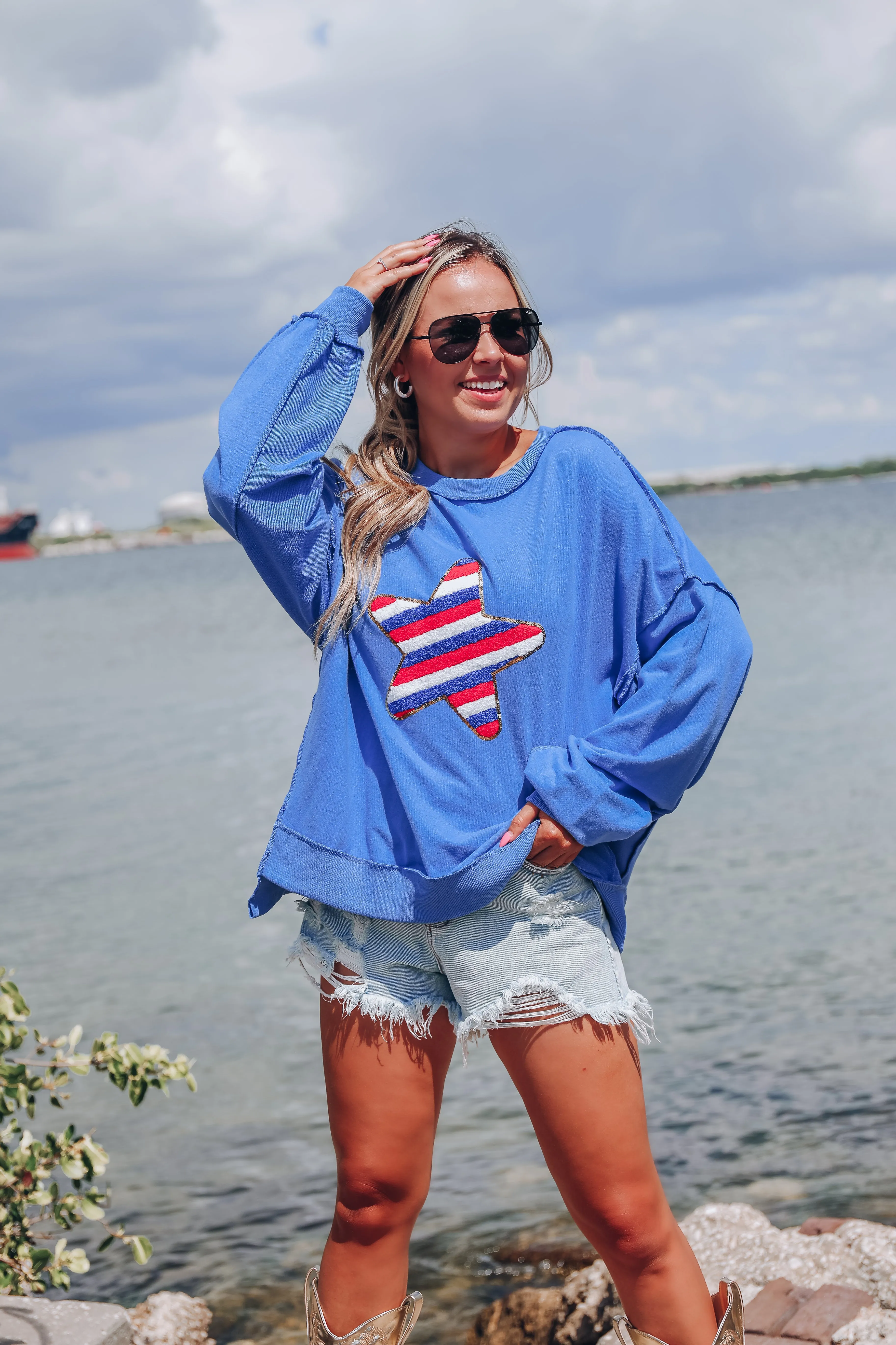 U.S.A. Striped Patch Sweatshirt - Blue