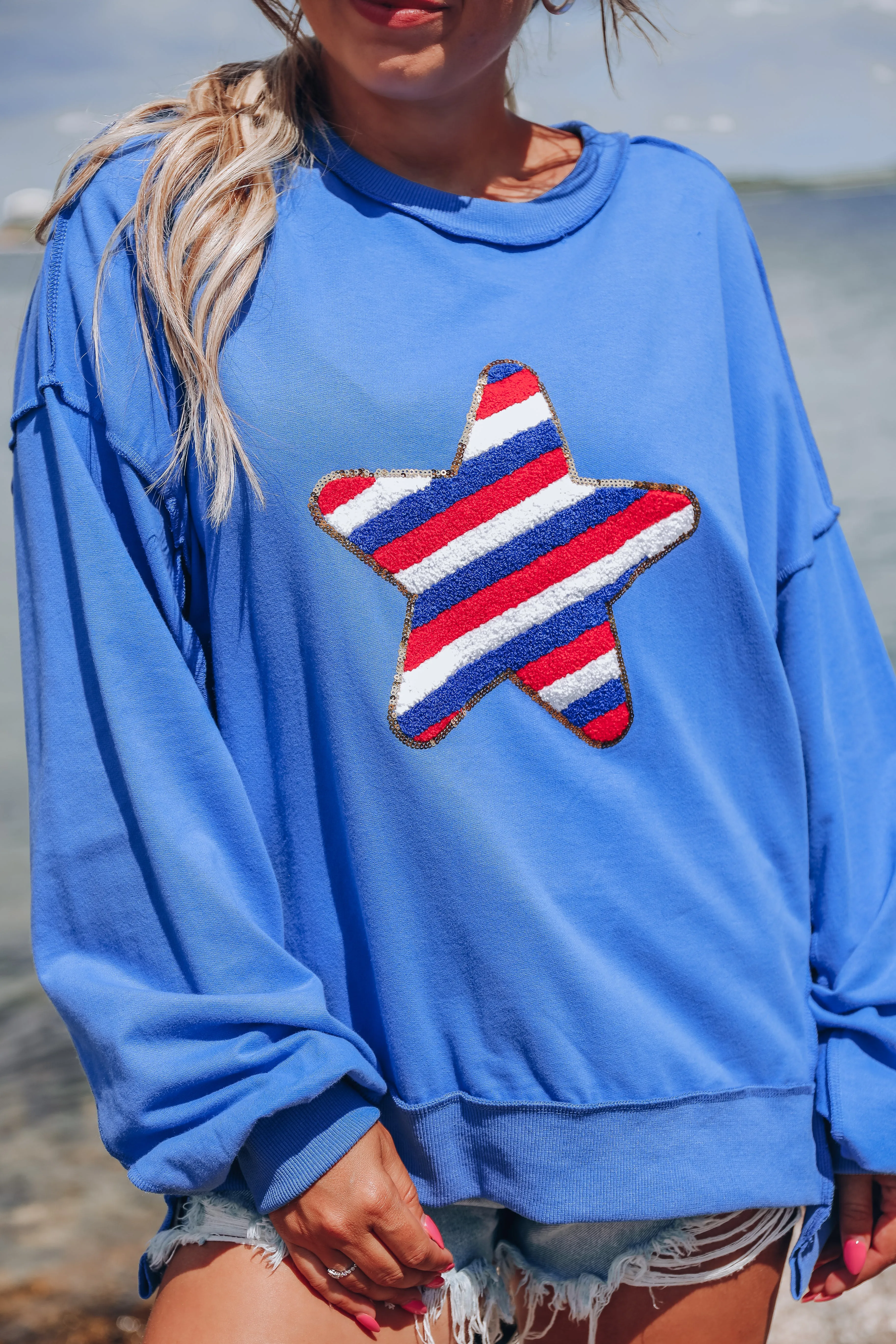 U.S.A. Striped Patch Sweatshirt - Blue