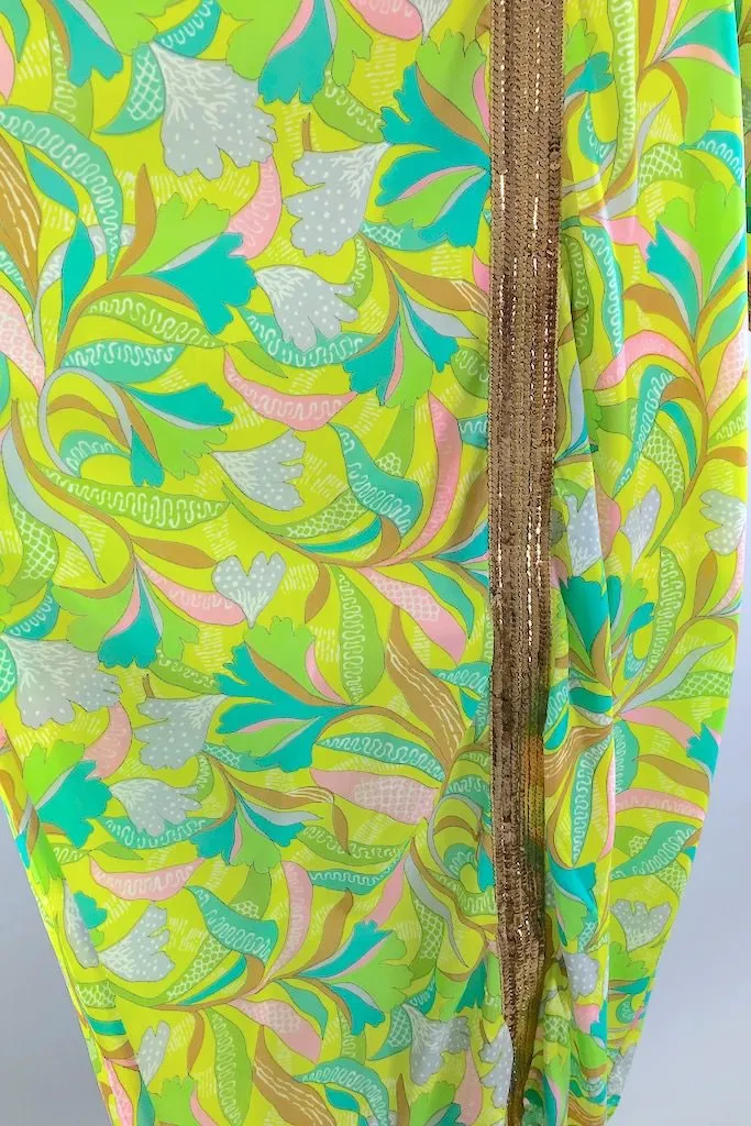 Vintage 70s Lime Green Sequined Caftan Dress