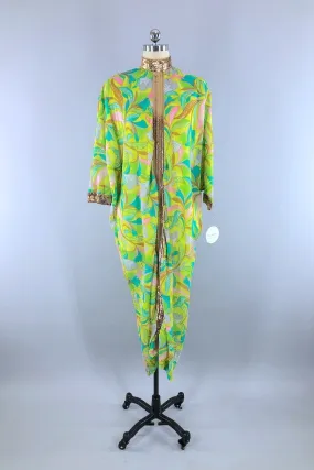 Vintage 70s Lime Green Sequined Caftan Dress